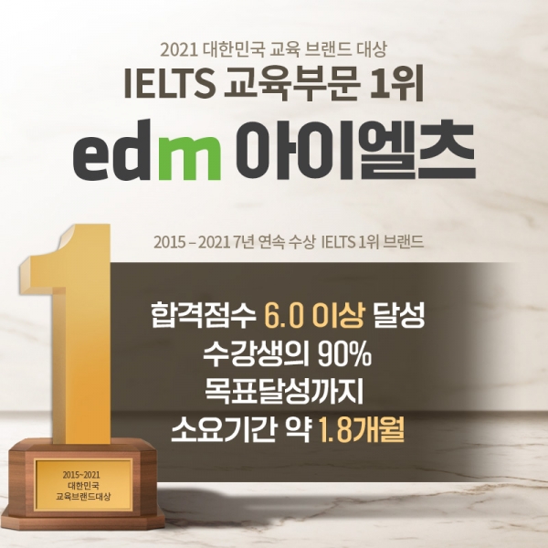 edm아이엘츠, 7년 연속 대한민국 교육브랜드 대상 IELTS 교육 1위 수상