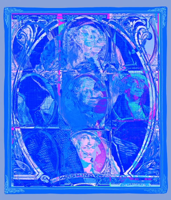 글리치달러 시리즈 중 하나인 ‘George in Blue’. 고전적인 회화형태에 글리치 효과를 덧입힌 작품으로 다인 작가의 ‘최애픽’이다.