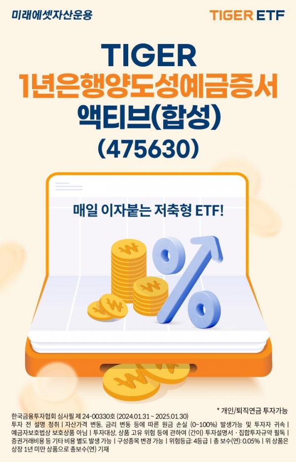 미래에셋자산운용, ‘TIGER 1년은행양도성예금증서액티브' 신규 상장