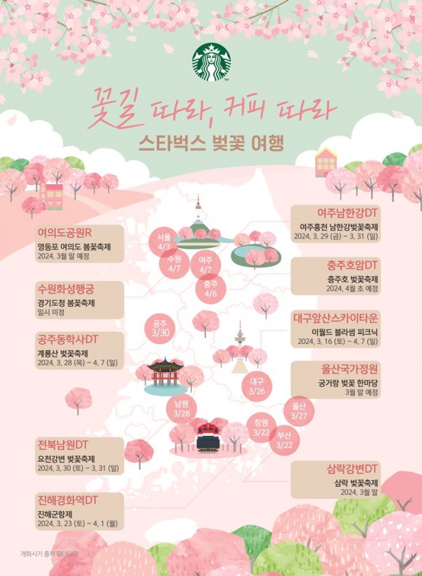 스타벅스, 벚꽃 뷰 인기 매장 지도 공개